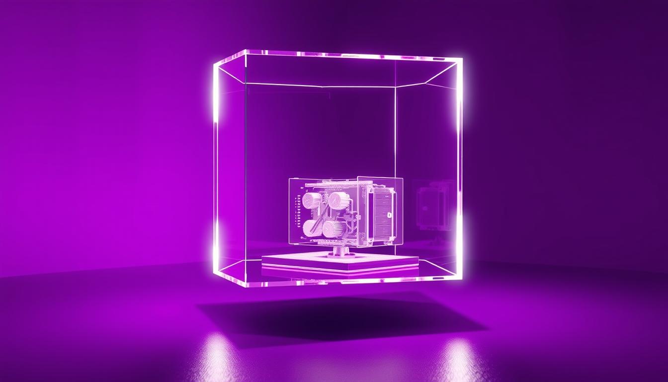 A sleek, minimalist visual representation of the PostgreSQL configuration parameter "max_parallel_workers_per_gather". The scene depicts a transparent, holographic cube suspended in a dimly lit, royal purple (#7955a3) environment, casting a soft glow. Inside the cube, a detailed, three-dimensional model of the parameter's functionality is displayed, showcasing its role in optimizing analytical workloads. The composition emphasizes simplicity, technical precision, and a sense of depth, guiding the viewer's focus to the core concept. Subtle lighting from multiple angles accentuates the cube's form and the intricate inner workings, creating a balance between mystery and clarity.