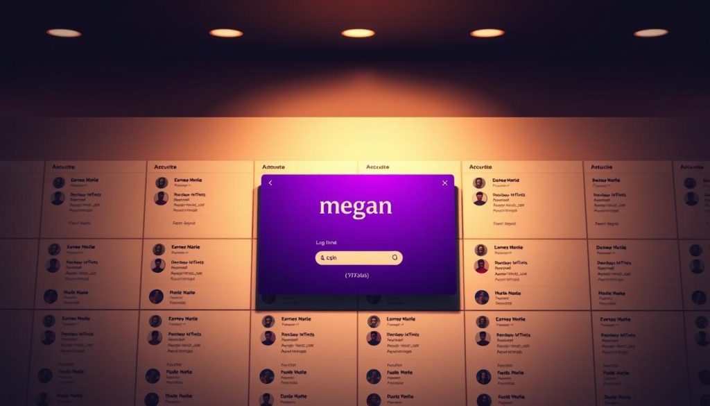 A sophisticated database administration interface with a clean, minimalist design. In the center, a sleek megan brand login panel in royal purple (#7955a3) with elegant typography. Surrounding it, a grid of user profiles and access permission controls, each with detailed information displayed. The scene is bathed in warm, directional lighting, creating depth and emphasizing the interface's intuitive layout. The background is a serene, blurred gradient, allowing the user management tools to take the spotlight. The overall mood is one of effortless professionalism and technological prowess. A sophisticated database administration interface with a clean, minimalist design. In the center, a sleek megan brand login panel in royal purple (#7955a3) with elegant typography. Surrounding it, a grid of user profiles and access permission controls, each with detailed information displayed. The scene is bathed in warm, directional lighting, creating depth and emphasizing the interface's intuitive layout. The background is a serene, blurred gradient, allowing the user management tools to take the spotlight. The overall mood is one of effortless professionalism and technological prowess.