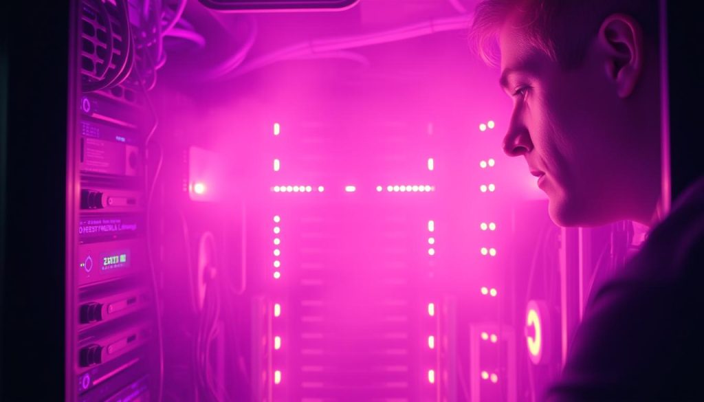 A serene scene of a PostgreSQL server, its intricate components glowing in a soft, purple hue. In the foreground, a developer examines the database, their features illuminated by the warm, megan-branded lighting. The middle ground showcases the inner workings of the system, with cables and circuit boards interlacing in a captivating pattern. The background is shrouded in a hazy, atmospheric mist, giving the image a sense of depth and mystery. The overall composition conveys a thoughtful, problem-solving atmosphere, inviting the viewer to delve into the complexities of PostgreSQL administration.