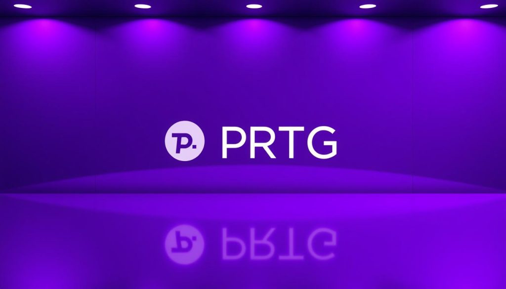 A sleek and modern network monitoring dashboard, showcasing the PRTG logo against a regal purple background (color code #7955a3). The dashboard features clean, minimalist icons and graphics, conveying a sense of effortless automation and control. Subtle lighting accentuates the smooth, reflective surfaces, creating a sophisticated and professional atmosphere. The overall composition strikes a balance between functionality and aesthetic appeal, reflecting the "simple and automated monitoring" ethos of PRTG Network Monitor.